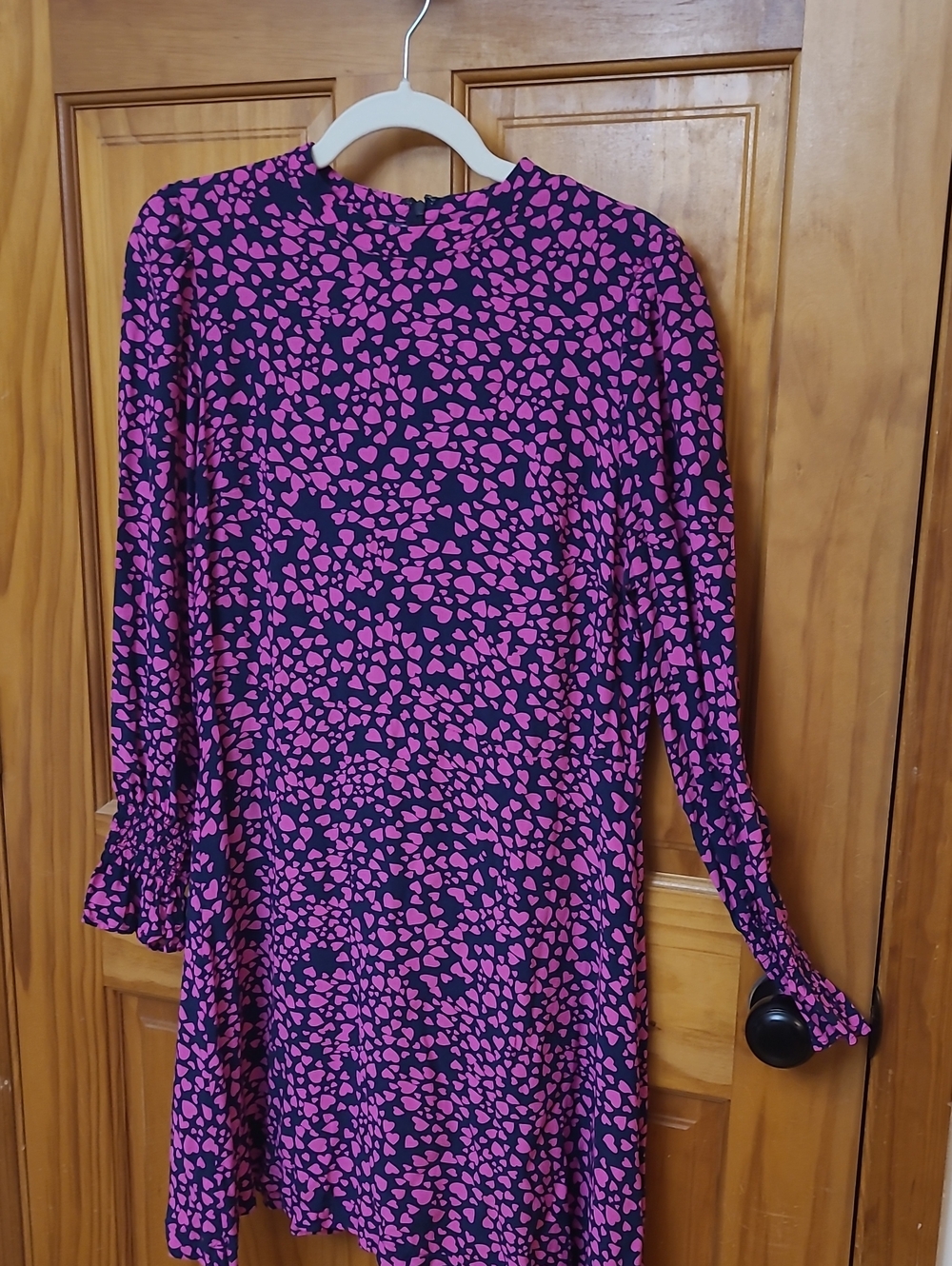LOFT Pink and Black Heart-Print Long-Sleeve Shift Dress